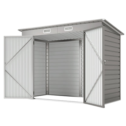 8 x 4FT Galvanized Garden Storage Shed, Metal Outdoor Shed with Double Doors and 2 Vents, Oak