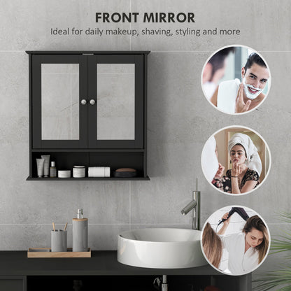 Medicine Cabinet, Wall-Mounted Bathroom Mirror Cabinet with Double Doors, Open Shelf, and Adjustable Shelf, Modern Bathroom Wall Cabinet, White