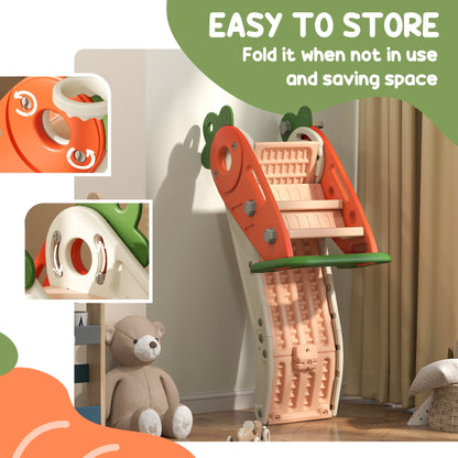 3 in 1 Foldable Toddler Slide with Basketball Hoop, Climber, for 1-3 Years Old, Orange
