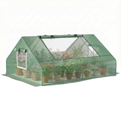 71" x 55" x 32" Mini Greenhouse Portable Hot House for Plants with 2 Large Windows and Ground Nails for Outdoor, Indoor, Garden, Gardening Kit, Green