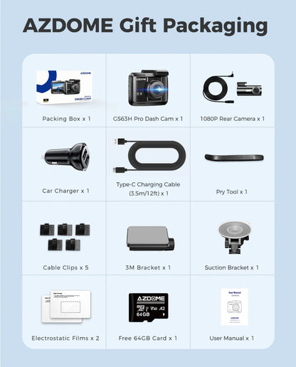 AZDOME GS63H Pro Front and Rear Dash Cam - Royal Eagles Promise of Peace