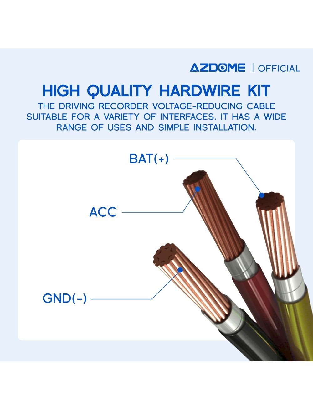 AZDOME HM03R Hardwire KIT mini USB type suport Dash Cam Models M550, GS63H, M17 , AR08, AR12, M63 - Royal Eagles Promise of Peace