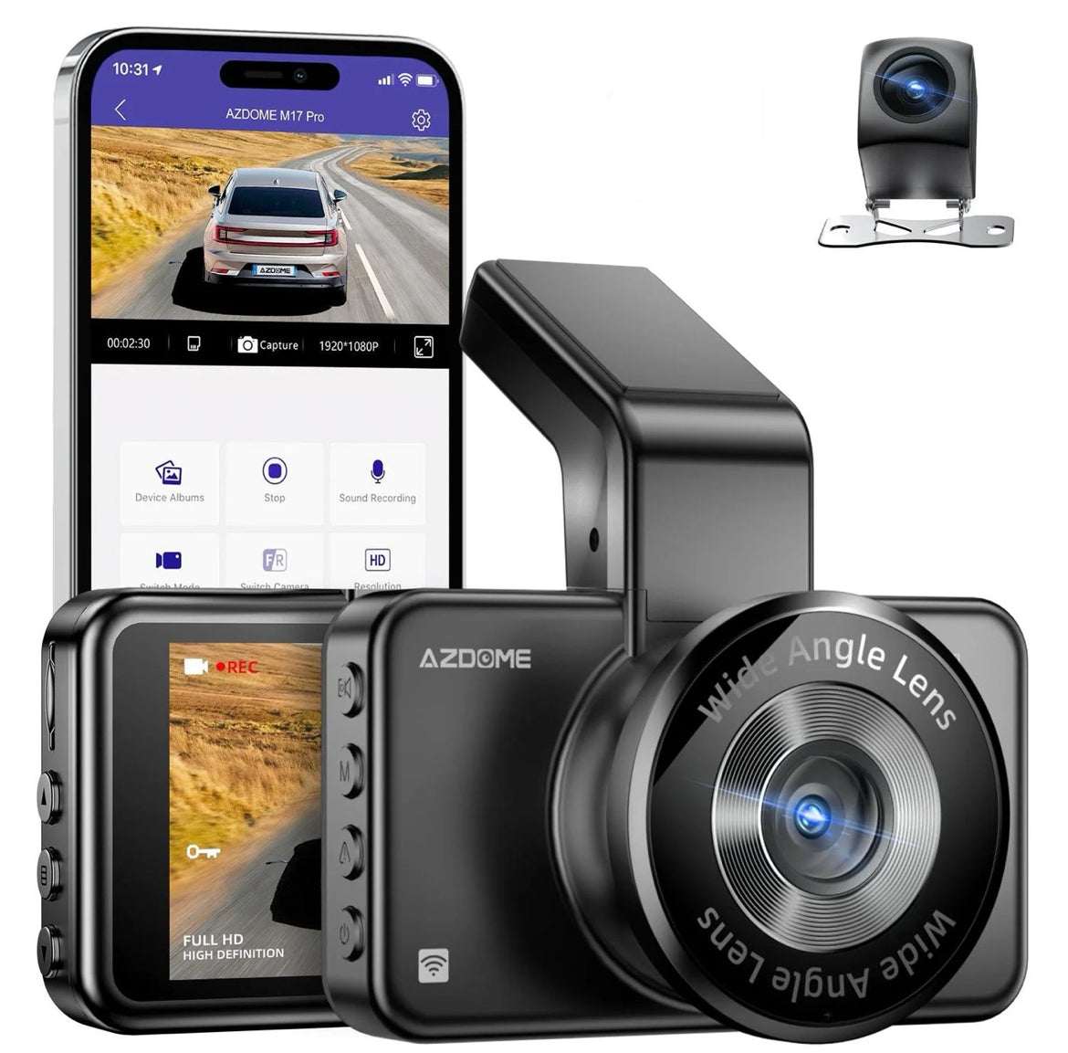 AZDOME M17 Pro dual dash cam Time Lapse Front and Rear 1080p Dual Lens Car Dashboard Camera App Control Car Camera - Royal Eagles Promise of Peace