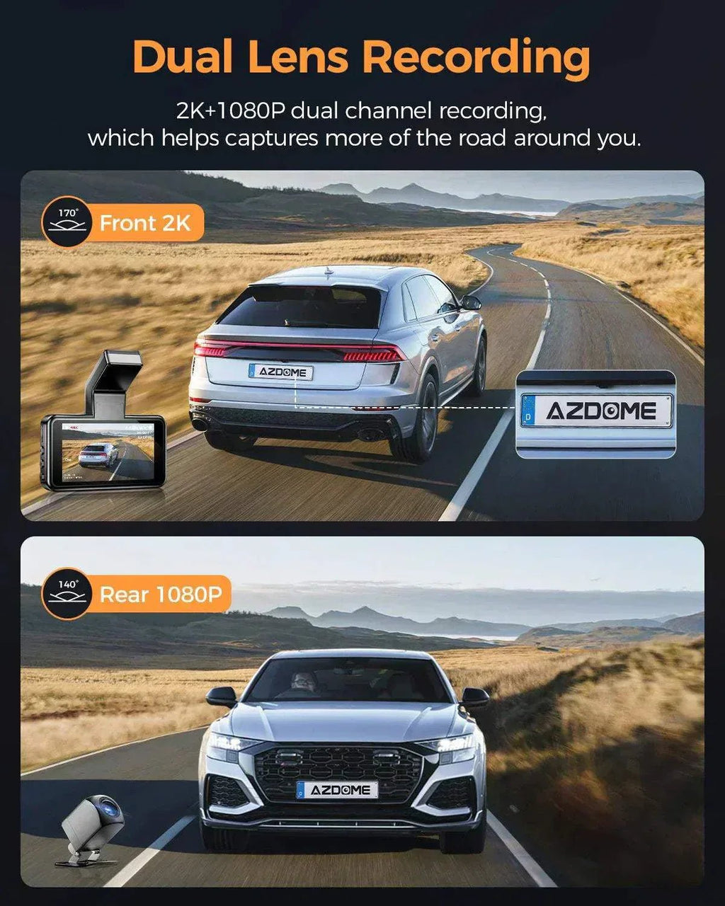 AZDOME M17 Pro dual dash cam Time Lapse Front and Rear 1080p Dual Lens Car Dashboard Camera App Control Car Camera - Royal Eagles Promise of Peace