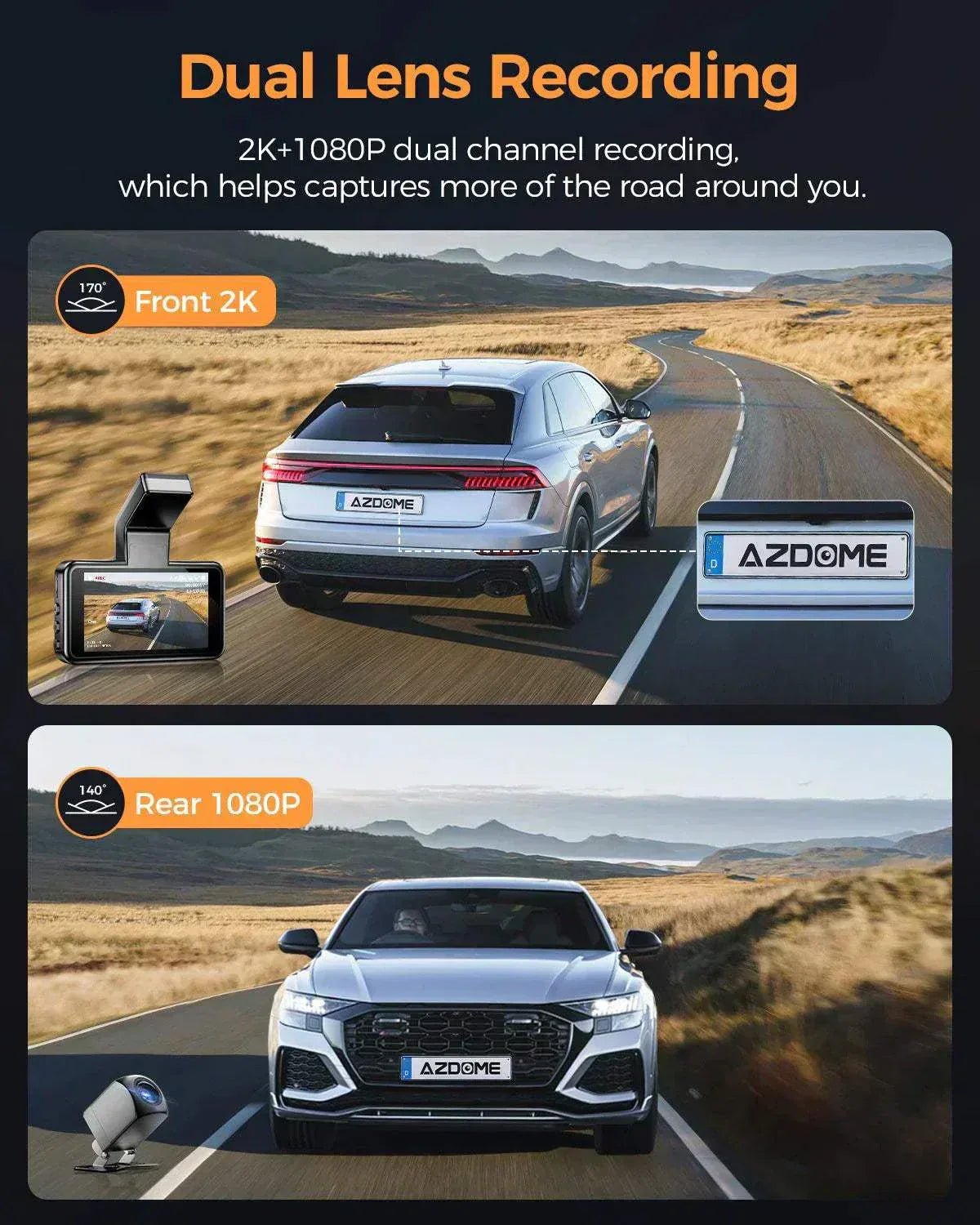 AZDOME M17 Pro dual dash cam Time Lapse Front and Rear 1080p Dual Lens Car Dashboard Camera App Control Car Camera - Royal Eagles Promise of Peace