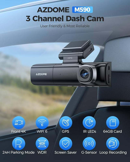Azdome M590 3 channel 2k front 1080P inside cabin and Rear dashcam - Royal Eagles Promise of Peace