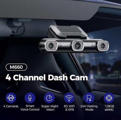 AZDOME M660 4 Channel 360° Dash Cam with 128GB eMMC, 2.5K+1K+1K+1K Dashcam - Royal Eagles Promise of Peace