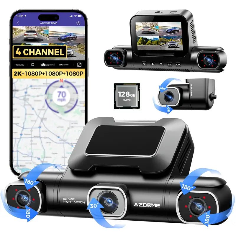 AZDOME M660 4 Channel 360° Dash Cam with 128GB eMMC, 2.5K+1K+1K+1K Dashcam - Royal Eagles Promise of Peace