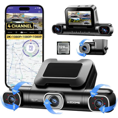 AZDOME M660 4 Channel 360° Dash Cam with 128GB eMMC, 2.5K+1K+1K+1K Dashcam - Royal Eagles Promise of Peace