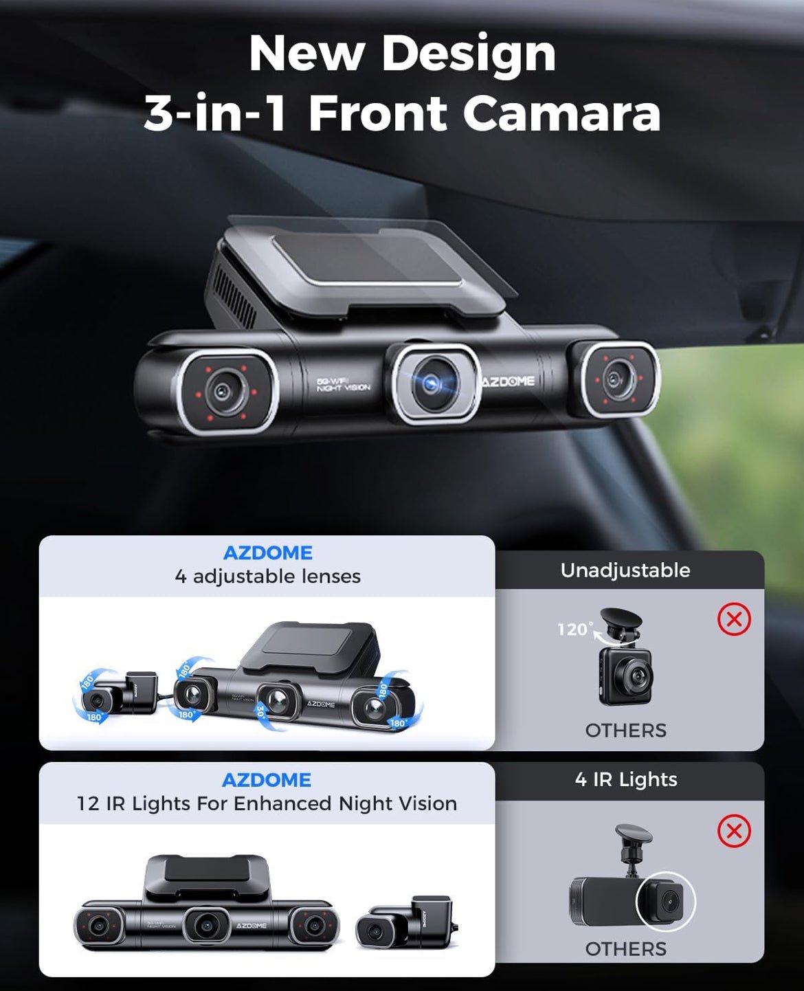 AZDOME M660 4 Channel 360° Dash Cam with 128GB eMMC, 2.5K+1K+1K+1K Dashcam - Royal Eagles Promise of Peace