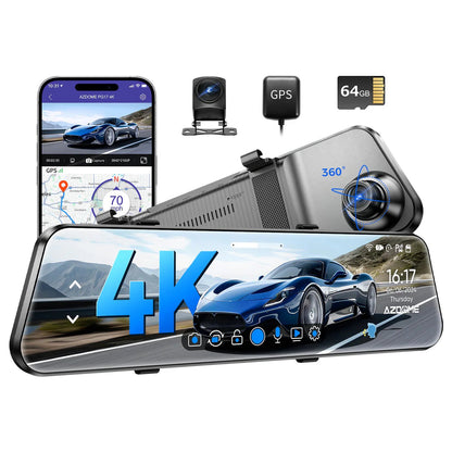 AZDOME PG17 12" Mirror Dash Cam GPS WiFi6 4K+2.5k Front & Rear 64GBCARD FREE - Royal Eagles Promise of Peace