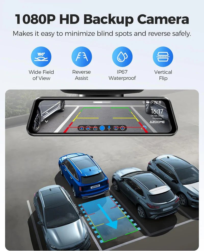 AZDOME PG17 12" Mirror Dash Cam GPS WiFi6 4K+2.5k Front & Rear 64GBCARD FREE - Royal Eagles Promise of Peace