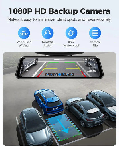 AZDOME PG17 12" Mirror Dash Cam GPS WiFi6 4K+2.5k Front & Rear 64GBCARD FREE - Royal Eagles Promise of Peace