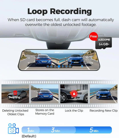 AZDOME PG17 12" Mirror Dash Cam GPS WiFi6 4K+2.5k Front & Rear 64GBCARD FREE - Royal Eagles Promise of Peace