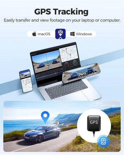 AZDOME PG17 12" Mirror Dash Cam GPS WiFi6 4K+2.5k Front & Rear 64GBCARD FREE - Royal Eagles Promise of Peace