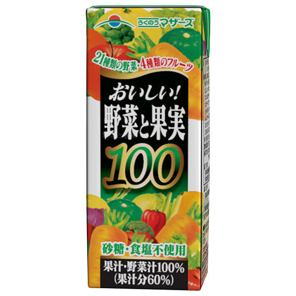 Rakuno Mothers Delicious Vegetables and Fruits 200ml paper pack x 24 bottles [shipped in Japan]