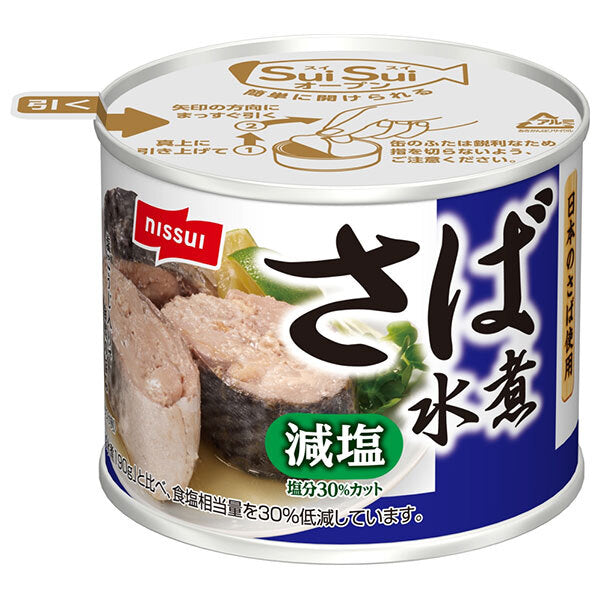 Nissui SuiSui Open 30% reduced salt mackerel boiled in water 190g can x 24 pieces [shipped in Japan]