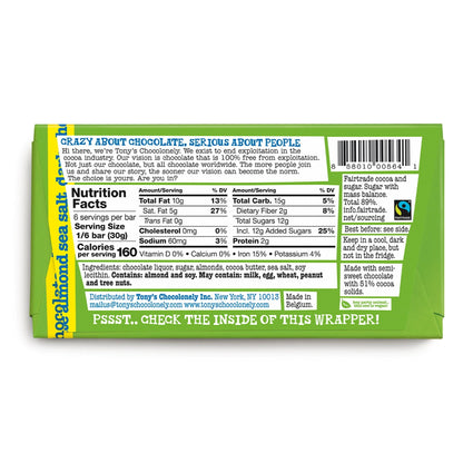 Tony's Chocolonely 51% Dark Chocolate Bar with Almonds and Sea Salt, 180g