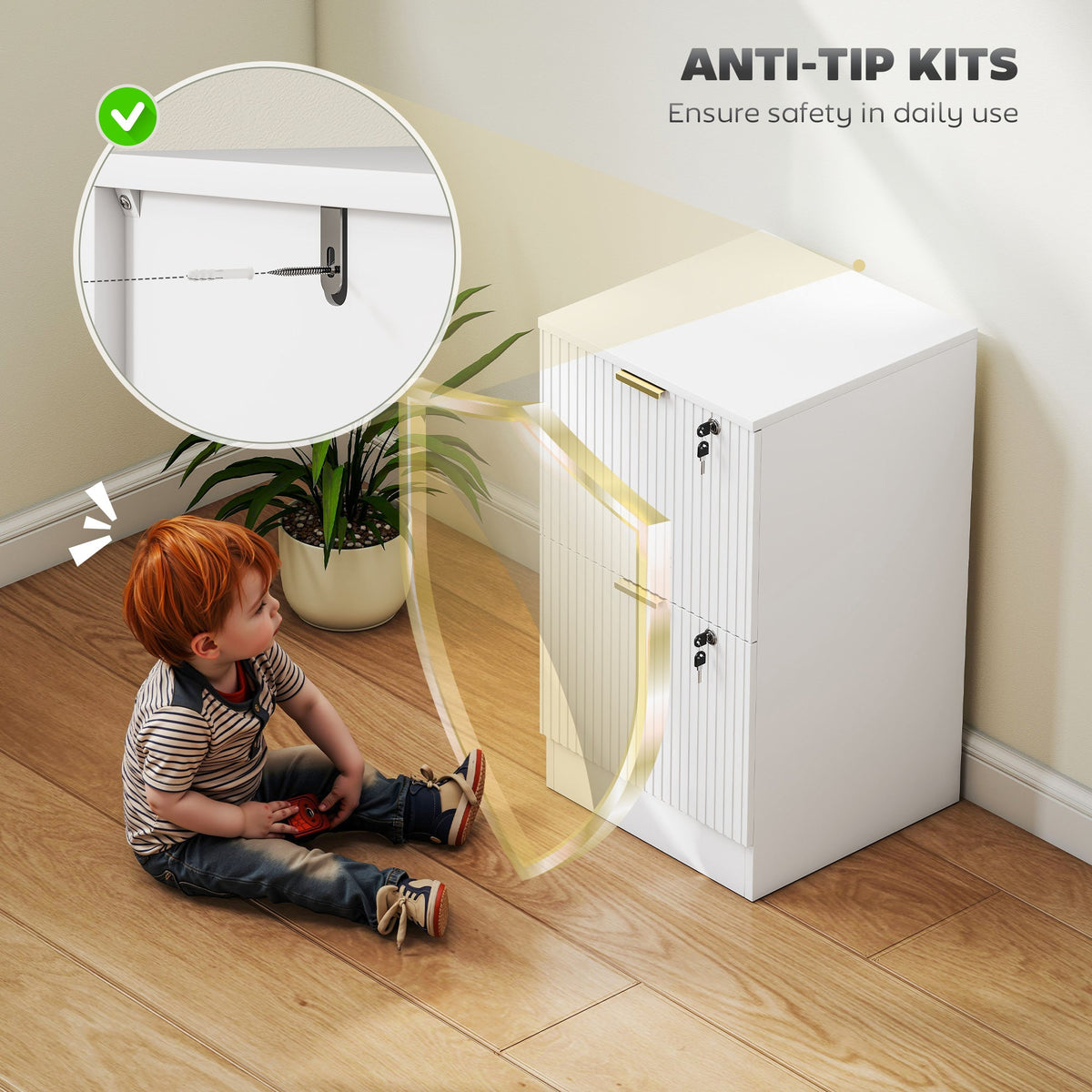 Lockable Filing Cabinet with 2 Fluted Drawers, File Cabinet with Adjustable Hanging Rails for A4 Letter Files, Black