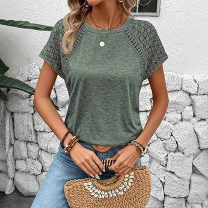 Women's Top Lace Patchwork Round Neck T-shirt