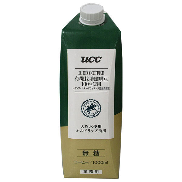 UCC 有機栽培珈琲豆100%使用 レインフォレスト アライアンス認証農園産 アイスコーヒー 無糖 1000ml紙パック×12本入【日本出荷】