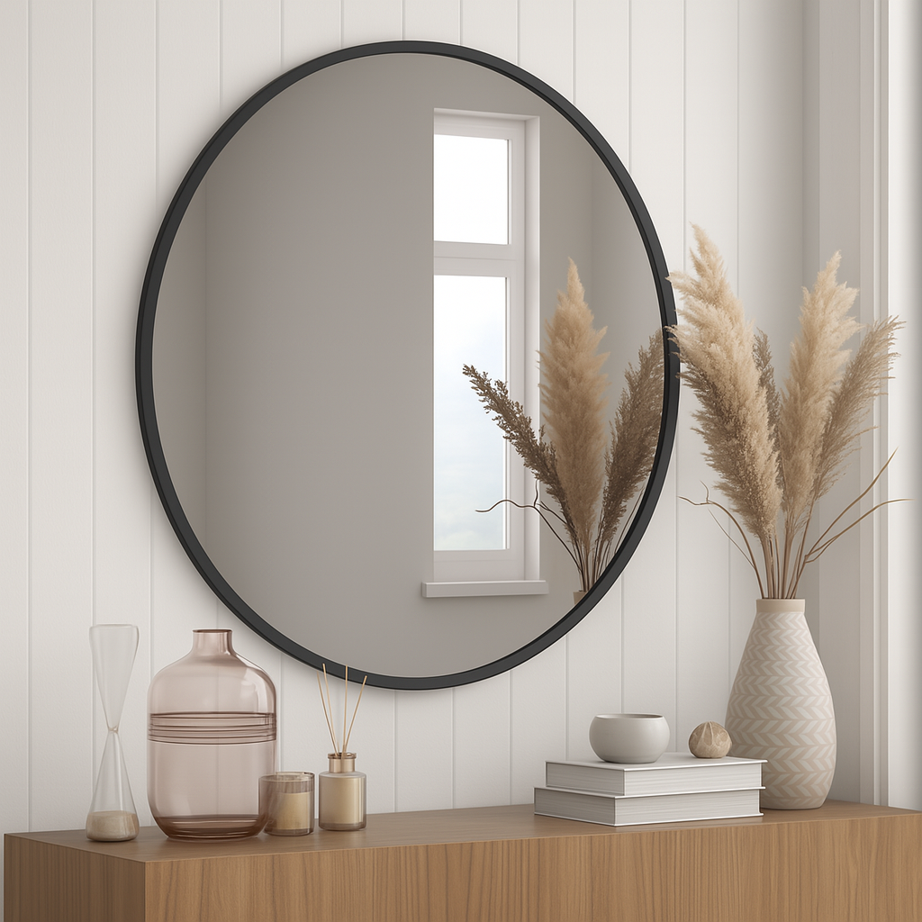 Round Vanity Mirror – Black, Gold, Nickel | 24" & 32" Metal Frame