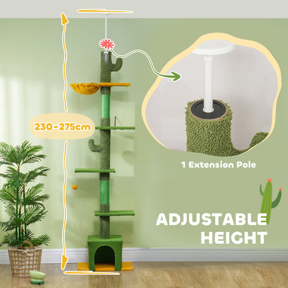 Floor to Ceiling Cat TreeTower with 90.5"-108" Adjustable Height, Scratching Posts, Hammock, Condo, Toy Ball, Dark Grey