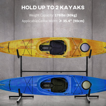 Freestanding Kayak Storage Rack with Adjustable Length, Heavy Duty Dual Kayak, SUP, Canoe, Paddleboard Rack for Indoor, Outdoor, Garage, Dock