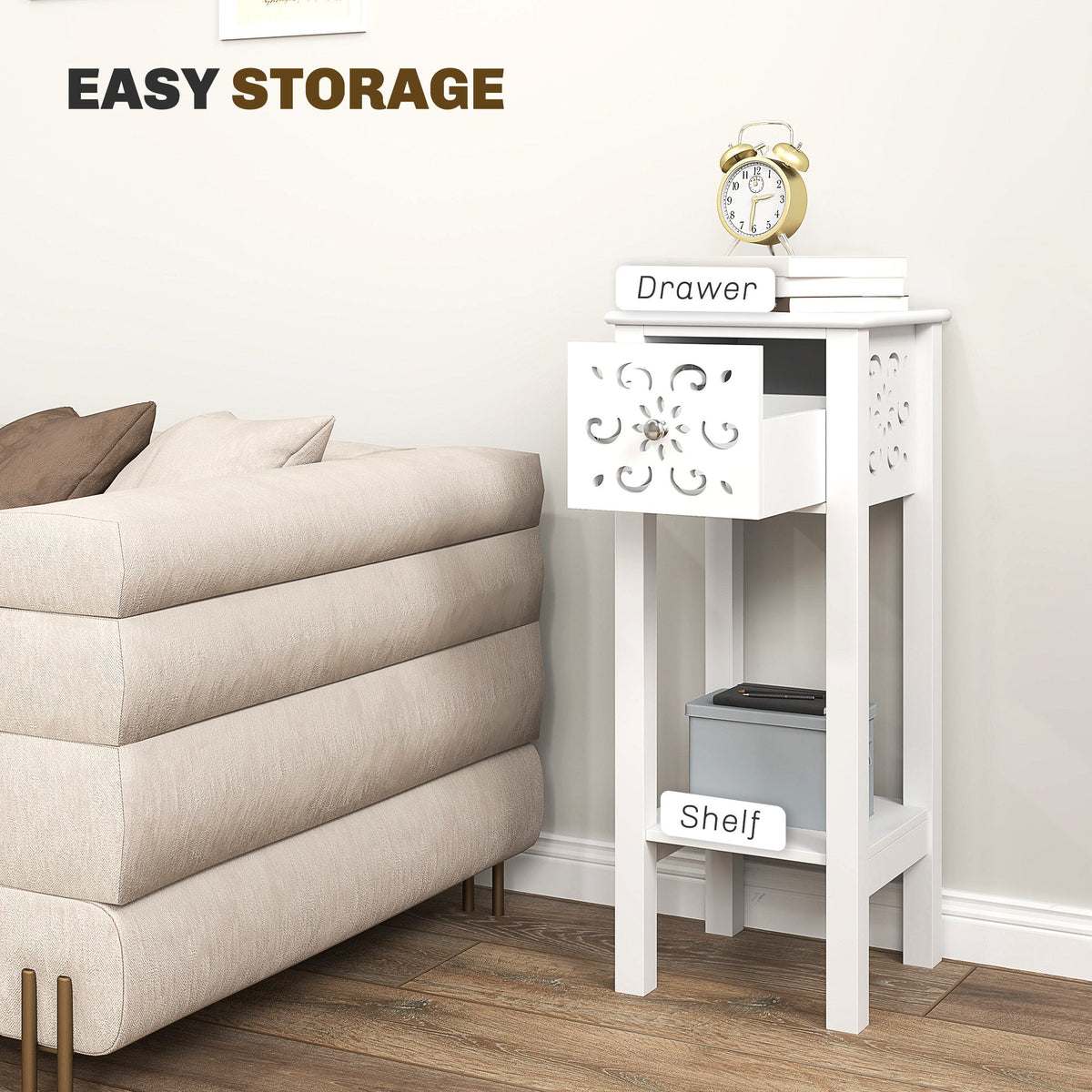 Nightstand Set of 2 with Drawer and Open Storage Shelf Black
