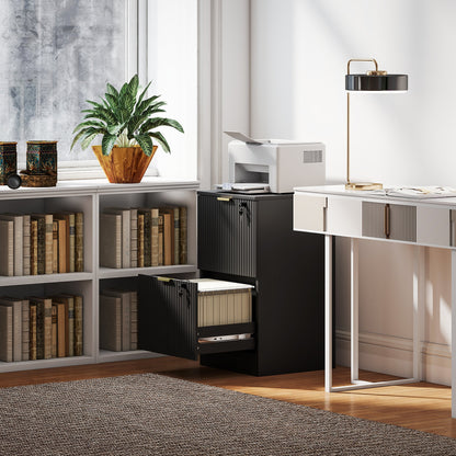 Lockable Filing Cabinet with 2 Fluted Drawers, File Cabinet with Adjustable Hanging Rails for A4 Letter Files, Black
