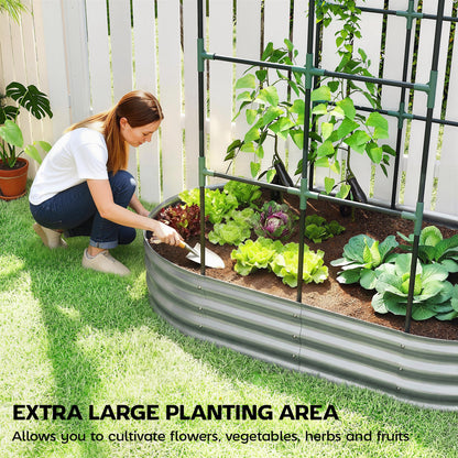 Galvanised Raised Garden Bed with Arched Trellis, 5 x 3 x 6ft Metal Outdoor Planter Box with Open Bottom, Silver