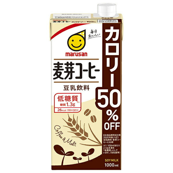 Marusan Ai Soy Milk Beverage Malt Coffee 50% Off Calories 1000ml Paper Pack x 6 Bottles [Shipped in Japan]