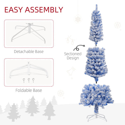 6ft Flocked Christmas Tree, Pencil Christmas Tree with Realistic Branch Tips, Folding Metal Stand, Green