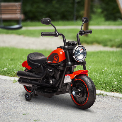 6V Kids Motorcycle with Training Wheels, Foot Pedal, Headlight, Music, Forward/Reverse, Single-Button Start, Blue