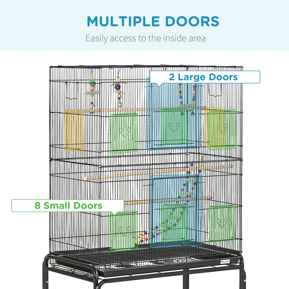 52" Bird Cage with Rolling Stand, Toys, for Budgies Canaries Black