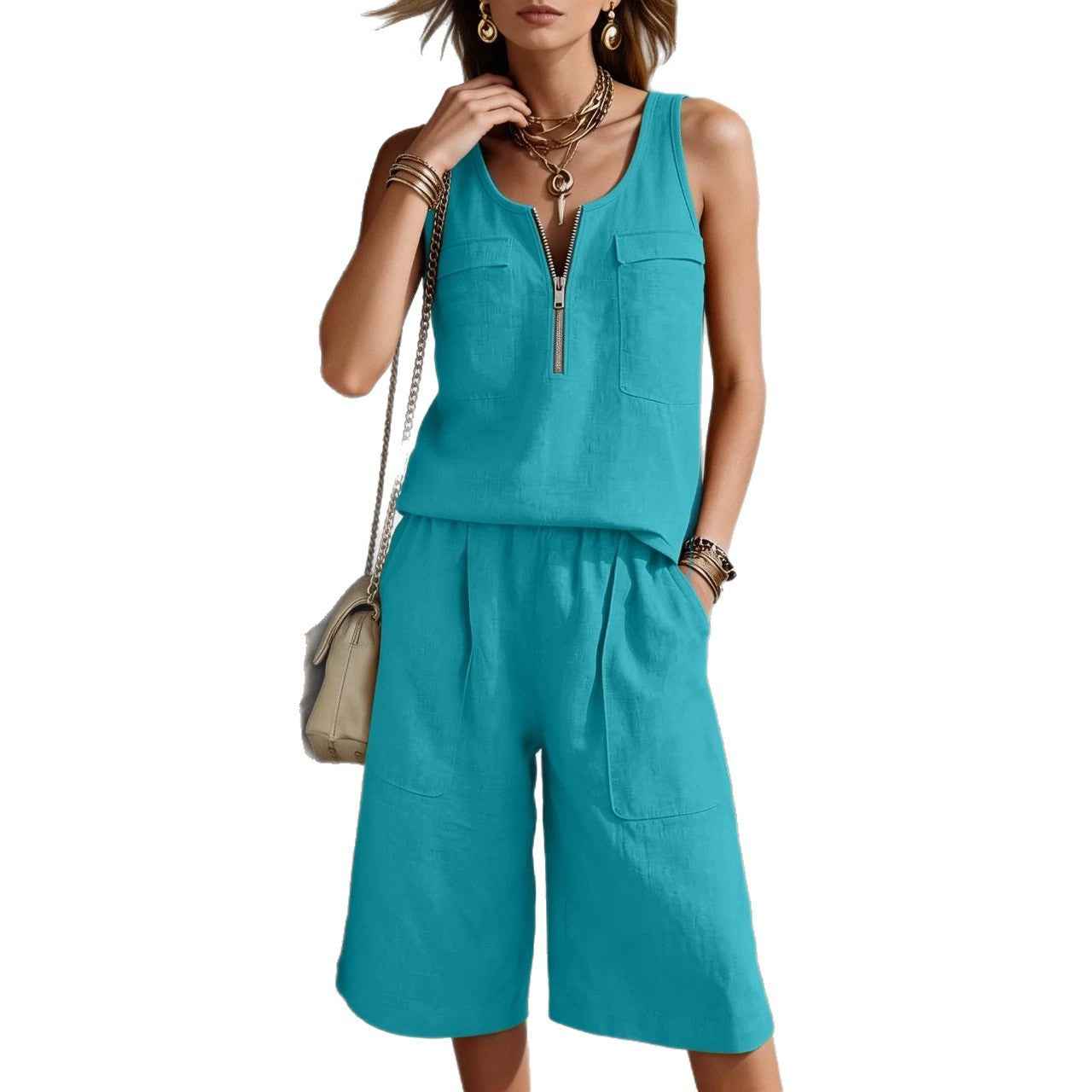 Sleeveless Tank Top And Straight-leg Capri Pants Casual Set