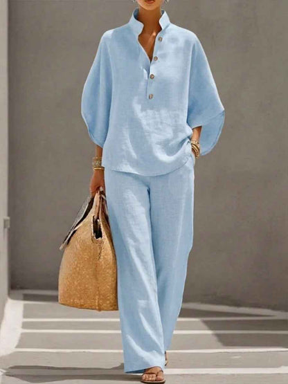 Women's Short-sleeved Suit Summer Loose Pullover Top And Straight-leg Trousers Outfit Clothing