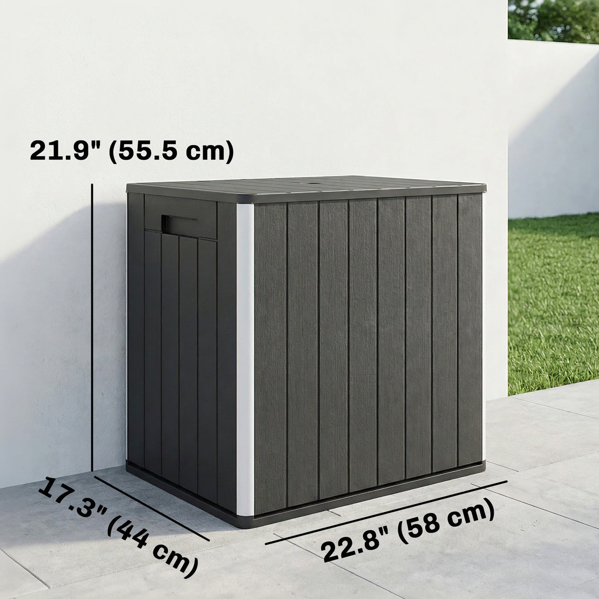 30 Gallon Storage Box, Outdoor Side Table with Umbrella Holder, Black