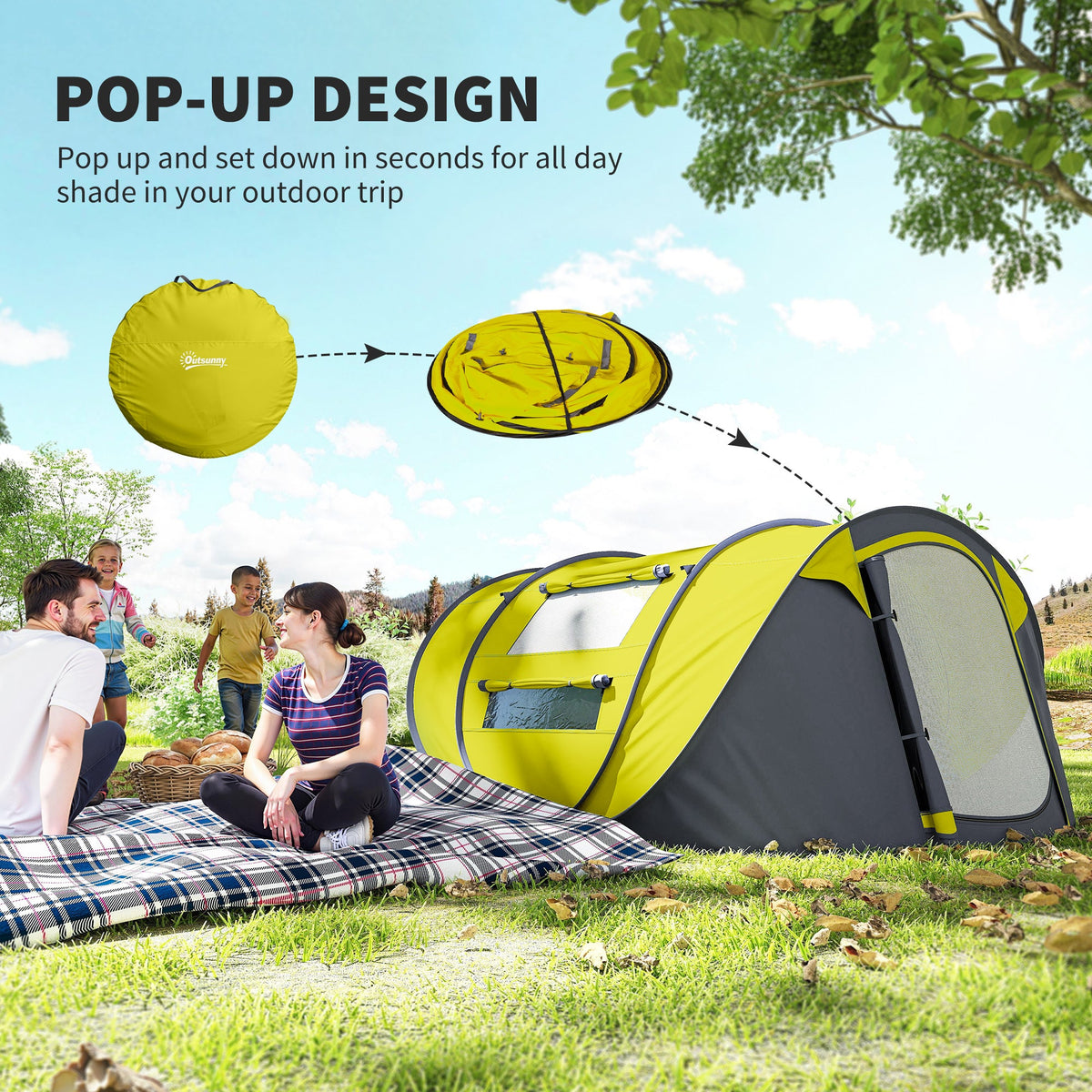 4 Person Camping Tent, Easy Pop Up Tent with Doors, Windows and Carry Bag, Automatic Setup Tent for Hiking, Blue