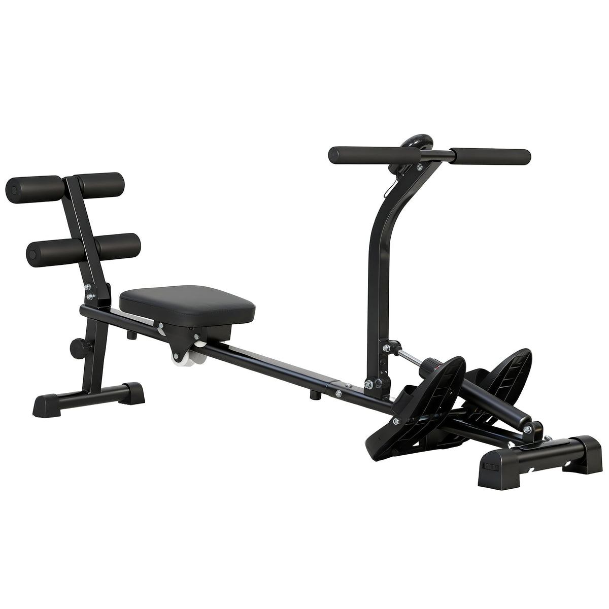 Hydraulic Rowing Machine with LCD Monitor, Sit-Up Function for Home Gym, Black