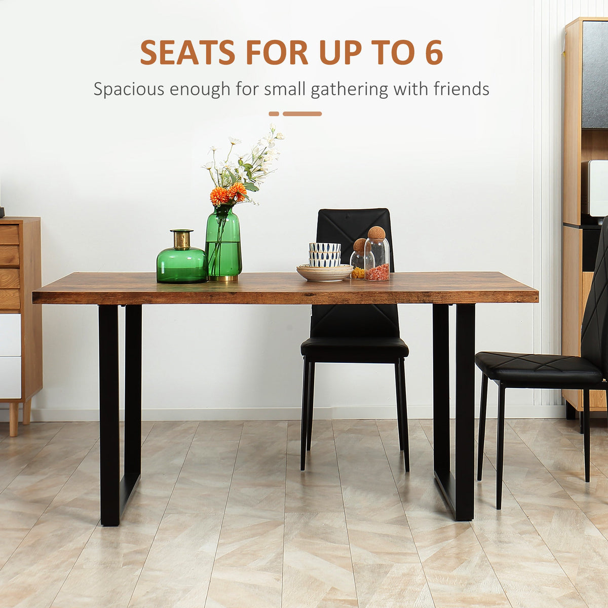 Ashton 63" Dining Table with Wave-edged Tabletop and Steel Legs-Rustic Brown