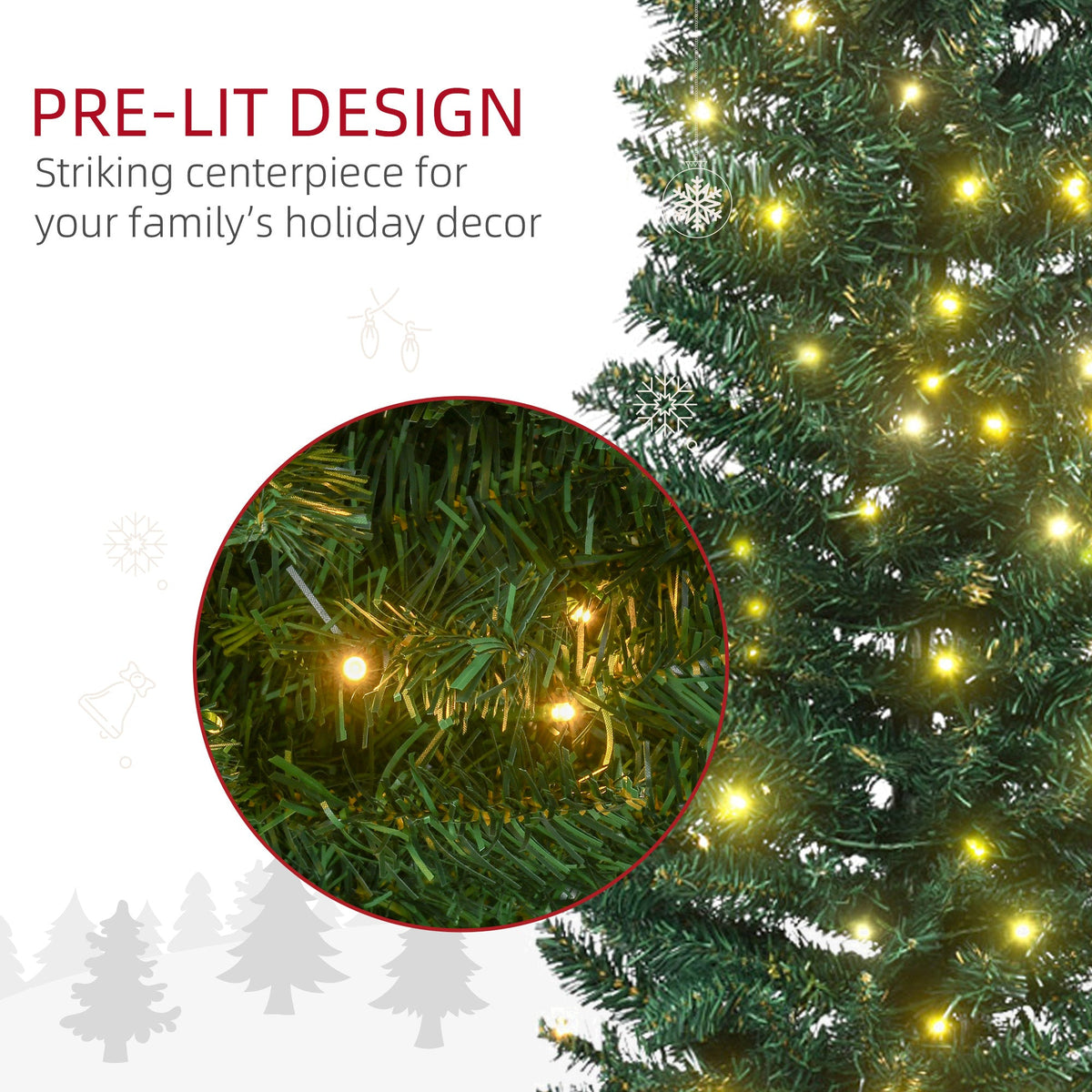 6' Pre Lit Artificial Pencil Christmas Trees, Xmas Tree with Realistic Branches and Warm White LED Lights, Green