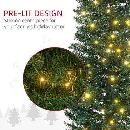 6' Pre Lit Artificial Pencil Christmas Trees, Xmas Tree with Realistic Branches and Warm White LED Lights, Green