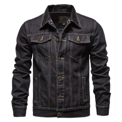 Men's Casual Blue Denim Jacket with Lapel Design
