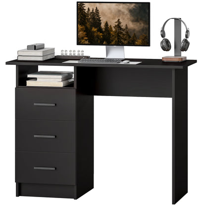 Computer Desk with Storage, 39" Home Office Desk with 3 Drawers nad Open Shelf, Writing Table for Bedroom, White