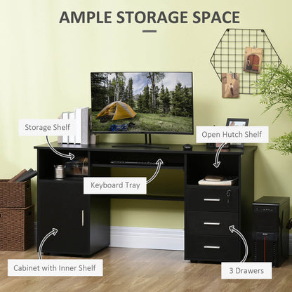Bloom 57" Computer Desk with Keyboard Tray and Storage Drawers-Black