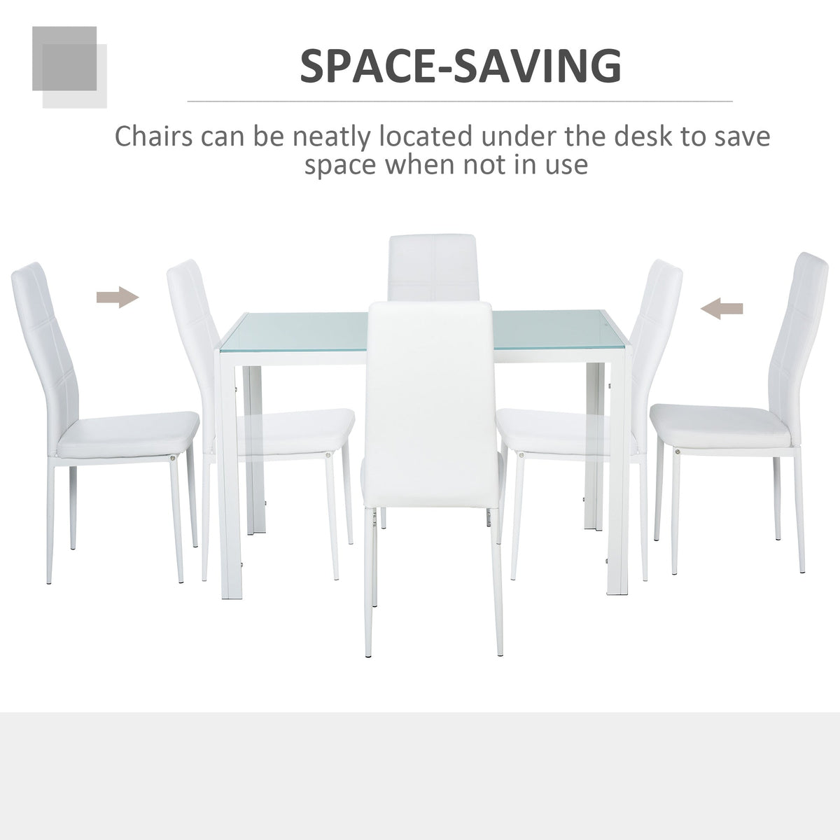 Zaya 5-Piece Rectangular Glass Dining Set for Small Spaces-White