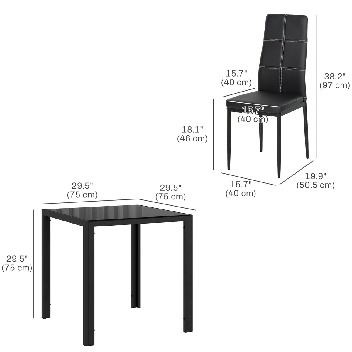 Zaya 3-Piece Rectangular Glass Dining Set for Small Spaces-Black