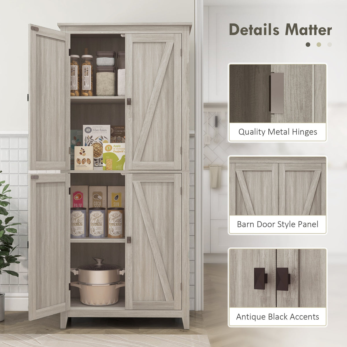 72" Freestanding Storage Cabinet, Kitchen Pantry Cabinet with Doors and Shelves for Dining Room, Natural
