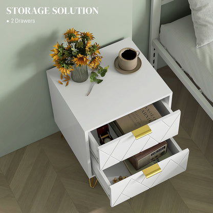 Modern Bedside Table, Accent Nightstand with 2 Drawers, Bed End Table for Bedroom, Black